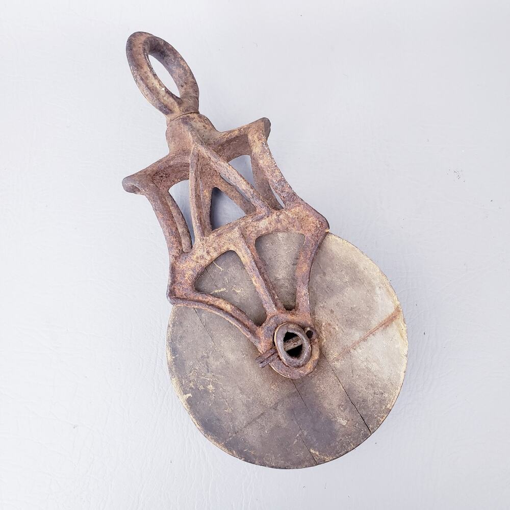 Antique Vintage Cast Iron And Wood Barn Pulley